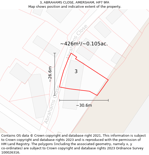 3, ABRAHAMS CLOSE, AMERSHAM, HP7 9FA: Plot and title map