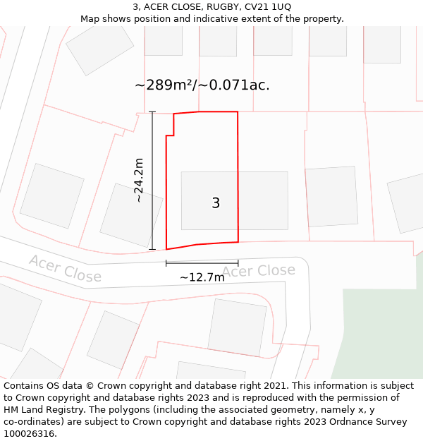 3, ACER CLOSE, RUGBY, CV21 1UQ: Plot and title map