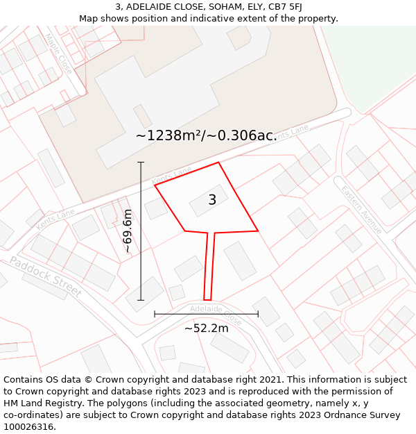 3, ADELAIDE CLOSE, SOHAM, ELY, CB7 5FJ: Plot and title map