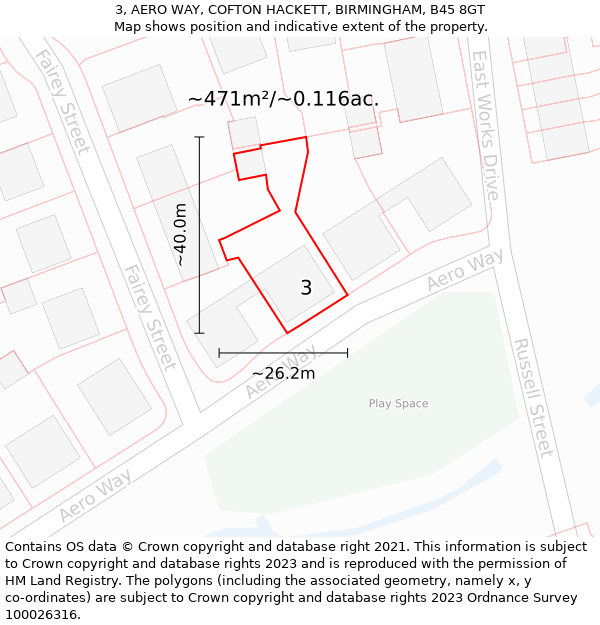 3, AERO WAY, COFTON HACKETT, BIRMINGHAM, B45 8GT: Plot and title map