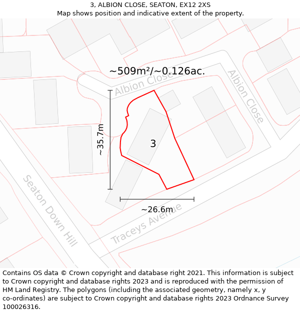 3, ALBION CLOSE, SEATON, EX12 2XS: Plot and title map