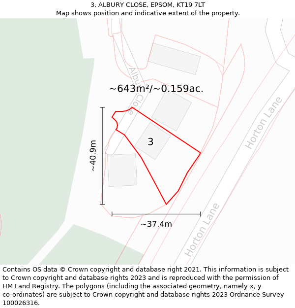 3, ALBURY CLOSE, EPSOM, KT19 7LT: Plot and title map