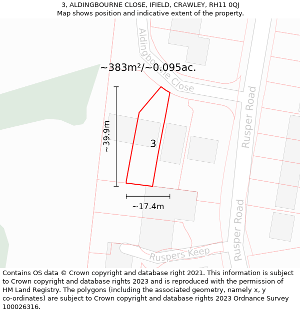 3, ALDINGBOURNE CLOSE, IFIELD, CRAWLEY, RH11 0QJ: Plot and title map