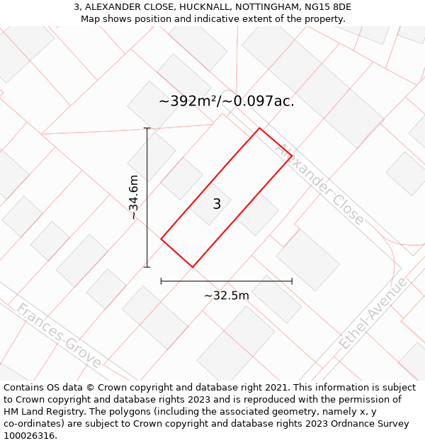 3, ALEXANDER CLOSE, HUCKNALL, NOTTINGHAM, NG15 8DE: Plot and title map