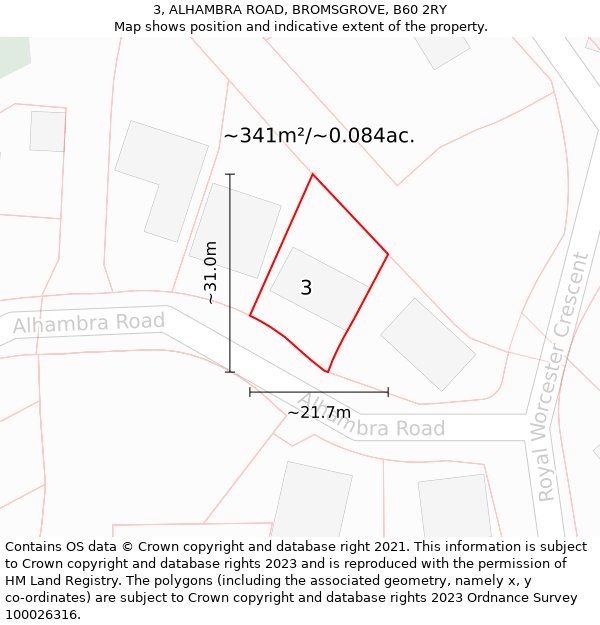 3, ALHAMBRA ROAD, BROMSGROVE, B60 2RY: Plot and title map