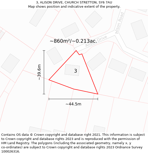 3, ALISON DRIVE, CHURCH STRETTON, SY6 7AU: Plot and title map