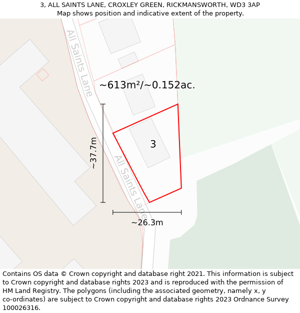 3, ALL SAINTS LANE, CROXLEY GREEN, RICKMANSWORTH, WD3 3AP: Plot and title map