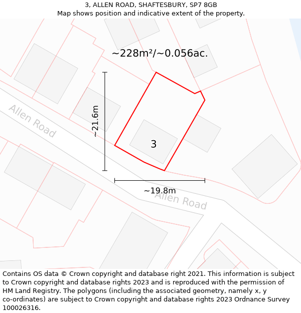 3, ALLEN ROAD, SHAFTESBURY, SP7 8GB: Plot and title map