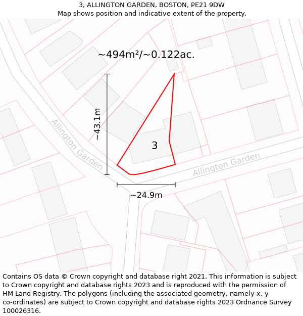 3, ALLINGTON GARDEN, BOSTON, PE21 9DW: Plot and title map