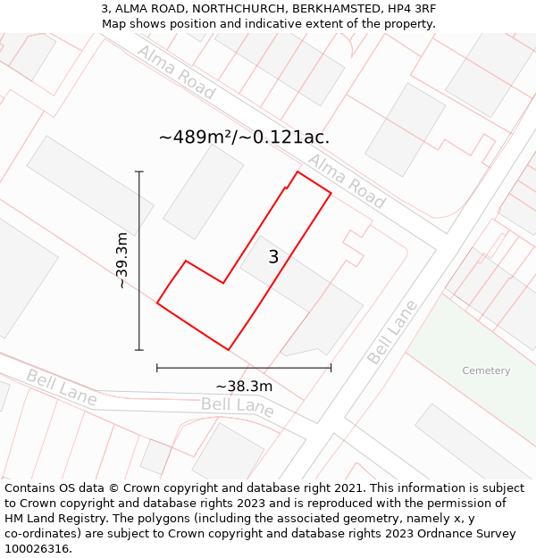 3, ALMA ROAD, NORTHCHURCH, BERKHAMSTED, HP4 3RF: Plot and title map