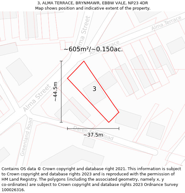 3, ALMA TERRACE, BRYNMAWR, EBBW VALE, NP23 4DR: Plot and title map