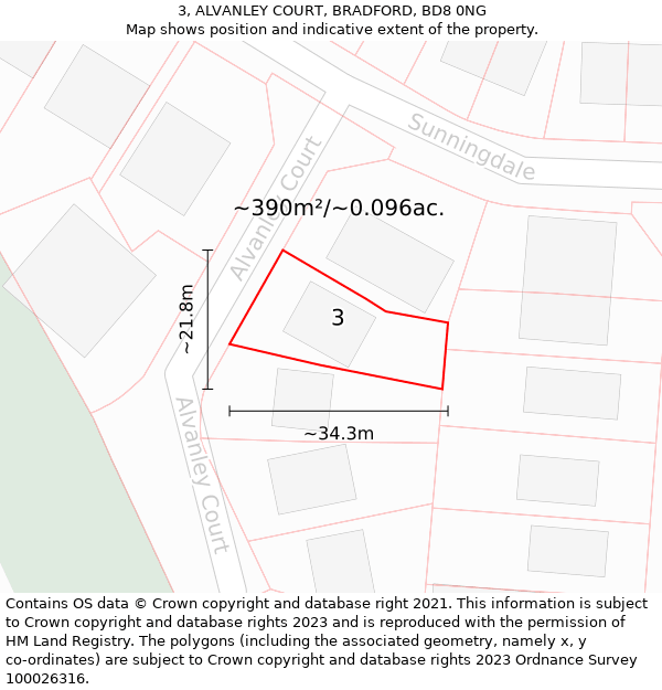 3, ALVANLEY COURT, BRADFORD, BD8 0NG: Plot and title map