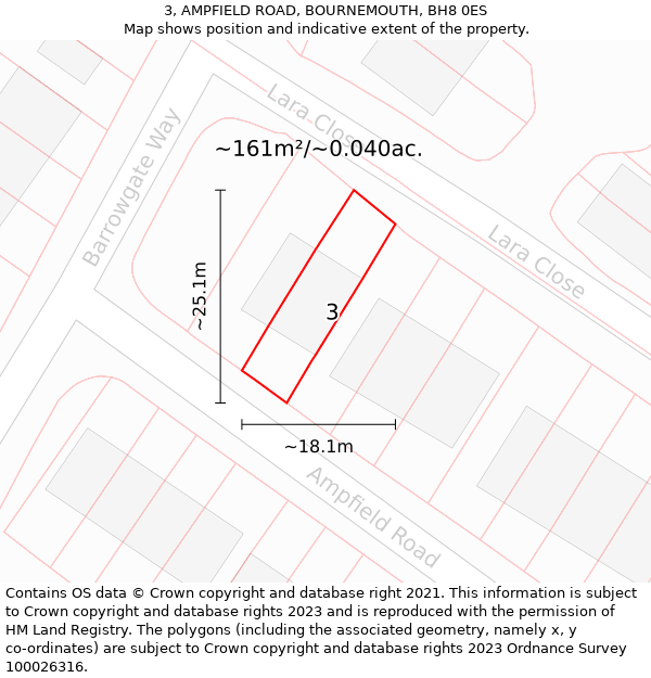 3, AMPFIELD ROAD, BOURNEMOUTH, BH8 0ES: Plot and title map
