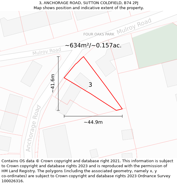 3, ANCHORAGE ROAD, SUTTON COLDFIELD, B74 2PJ: Plot and title map