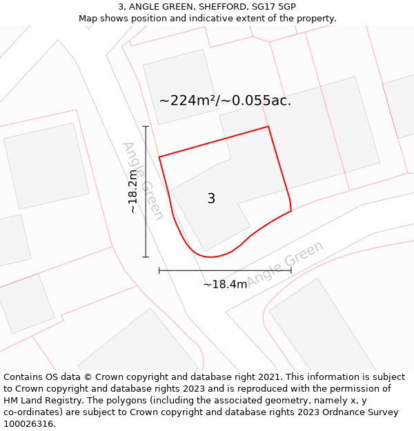 3, ANGLE GREEN, SHEFFORD, SG17 5GP: Plot and title map