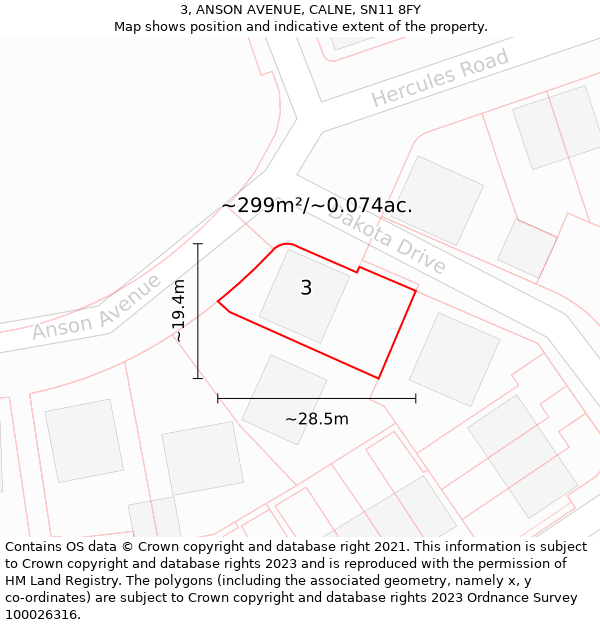 3, ANSON AVENUE, CALNE, SN11 8FY: Plot and title map