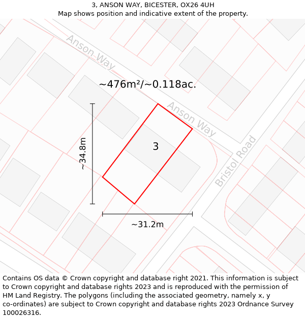 3, ANSON WAY, BICESTER, OX26 4UH: Plot and title map