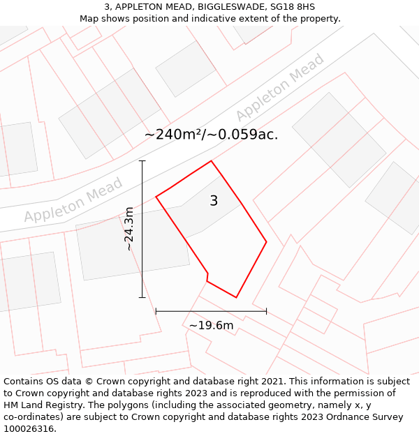 3, APPLETON MEAD, BIGGLESWADE, SG18 8HS: Plot and title map