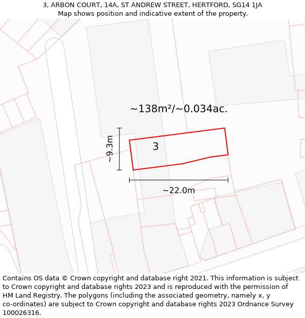 3, ARBON COURT, 14A, ST ANDREW STREET, HERTFORD, SG14 1JA: Plot and title map