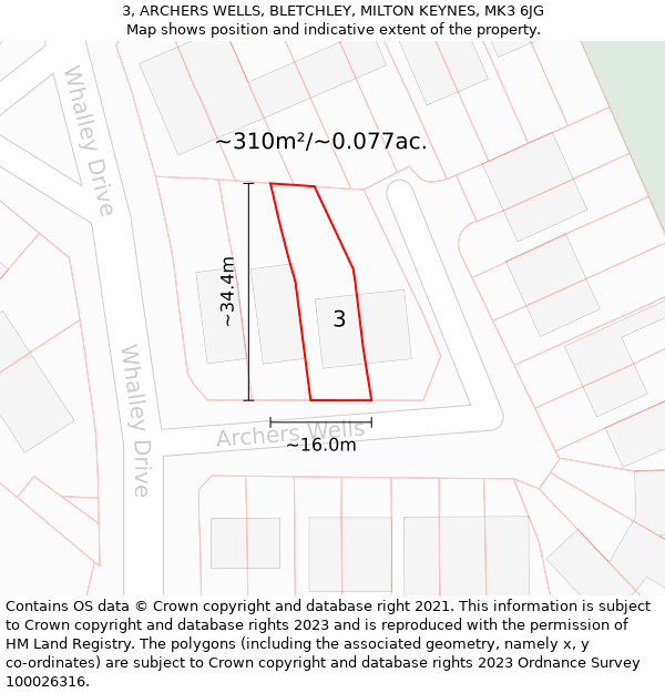 3, ARCHERS WELLS, BLETCHLEY, MILTON KEYNES, MK3 6JG: Plot and title map