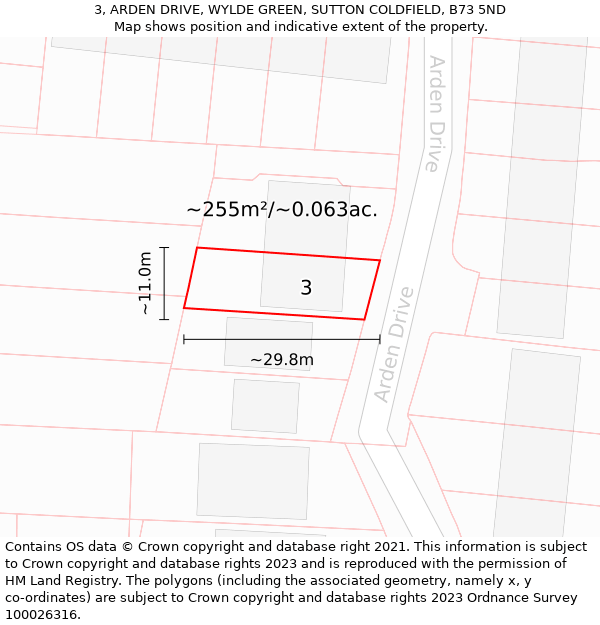 3, ARDEN DRIVE, WYLDE GREEN, SUTTON COLDFIELD, B73 5ND: Plot and title map