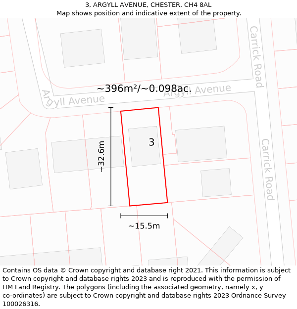 3, ARGYLL AVENUE, CHESTER, CH4 8AL: Plot and title map