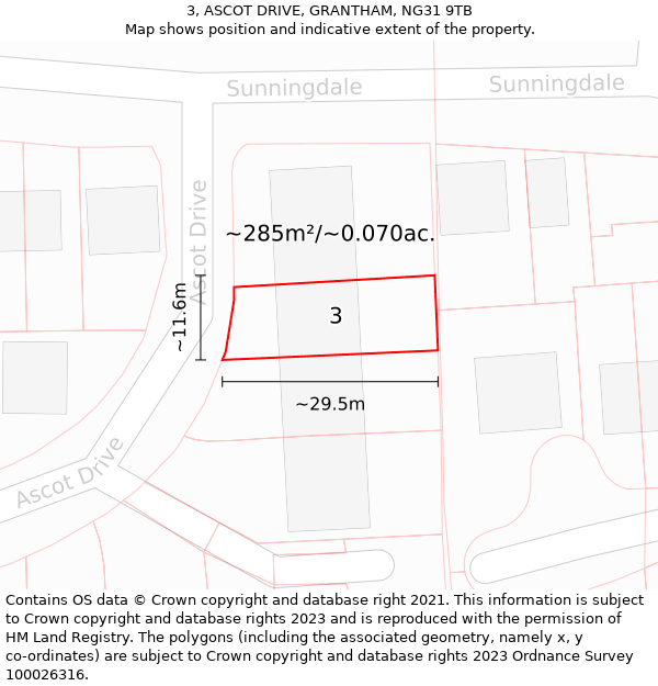 3, ASCOT DRIVE, GRANTHAM, NG31 9TB: Plot and title map