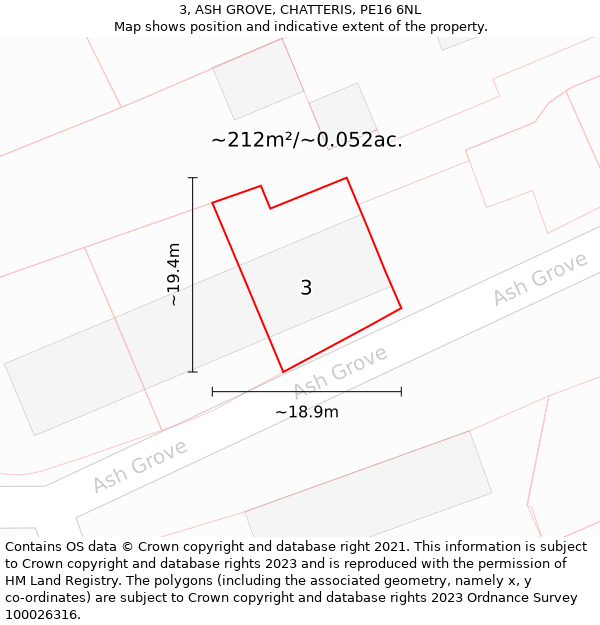 3, ASH GROVE, CHATTERIS, PE16 6NL: Plot and title map