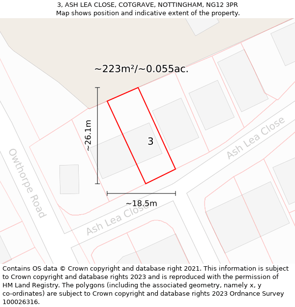 3, ASH LEA CLOSE, COTGRAVE, NOTTINGHAM, NG12 3PR: Plot and title map