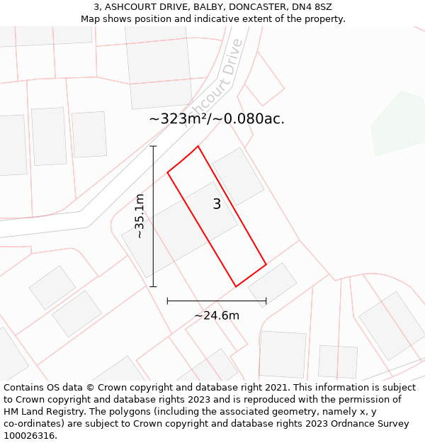 3, ASHCOURT DRIVE, BALBY, DONCASTER, DN4 8SZ: Plot and title map