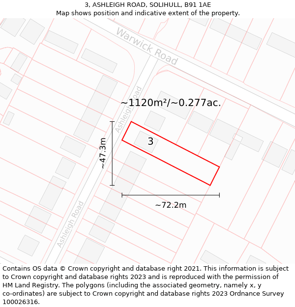 3, ASHLEIGH ROAD, SOLIHULL, B91 1AE: Plot and title map