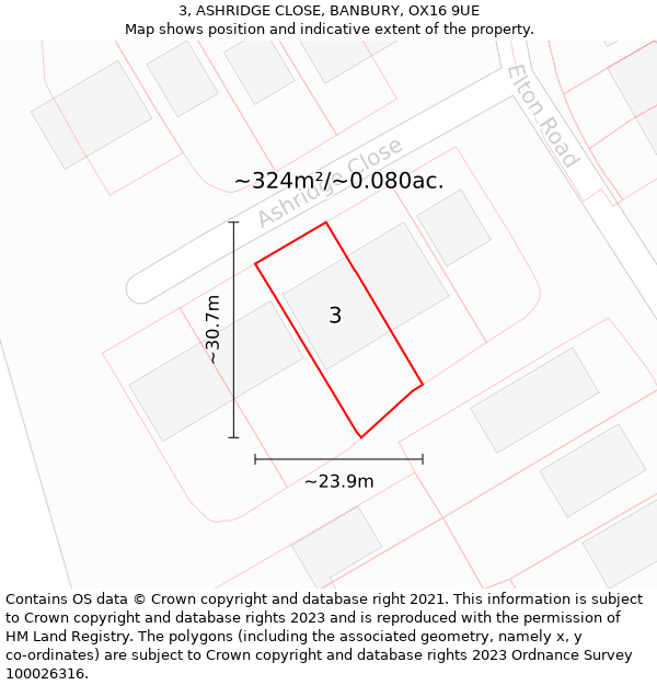 3, ASHRIDGE CLOSE, BANBURY, OX16 9UE: Plot and title map