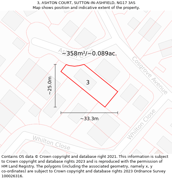 3, ASHTON COURT, SUTTON-IN-ASHFIELD, NG17 3AS: Plot and title map