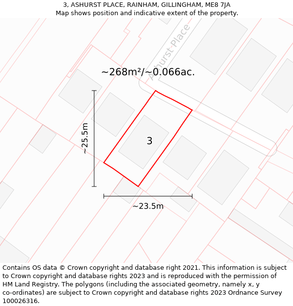 3, ASHURST PLACE, RAINHAM, GILLINGHAM, ME8 7JA: Plot and title map