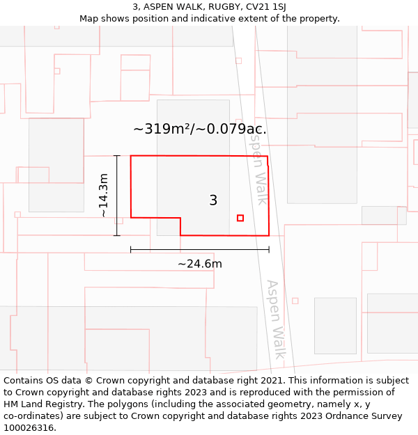 3, ASPEN WALK, RUGBY, CV21 1SJ: Plot and title map