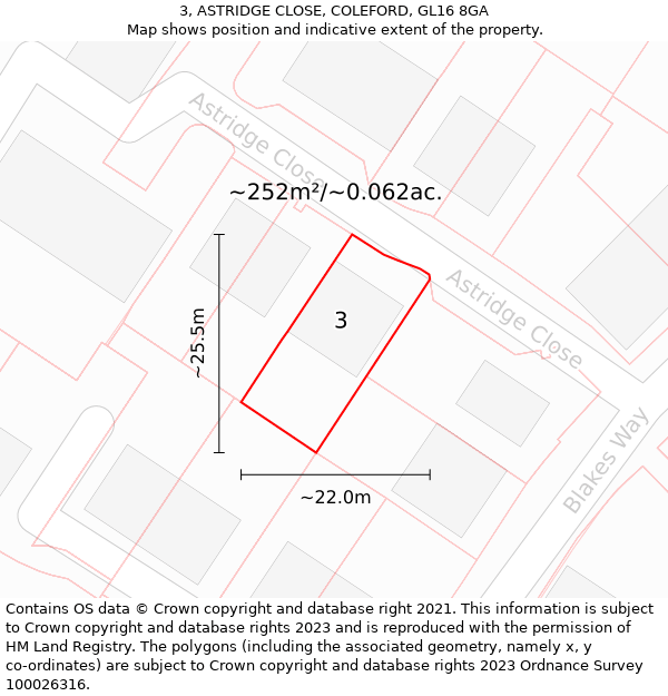 3, ASTRIDGE CLOSE, COLEFORD, GL16 8GA: Plot and title map