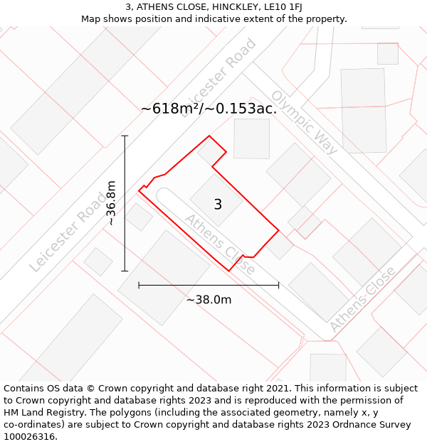 3, ATHENS CLOSE, HINCKLEY, LE10 1FJ: Plot and title map