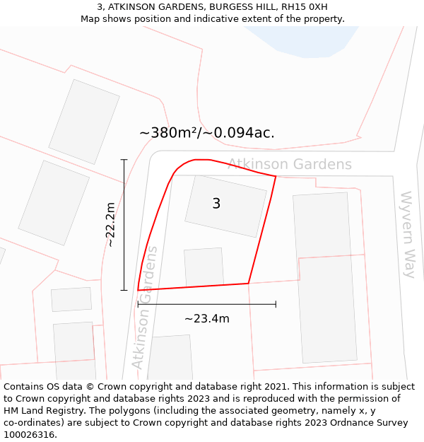 3, ATKINSON GARDENS, BURGESS HILL, RH15 0XH: Plot and title map