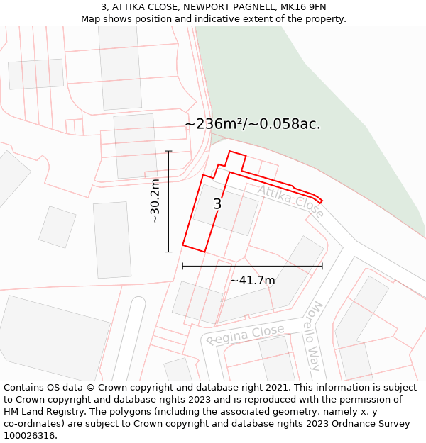 3, ATTIKA CLOSE, NEWPORT PAGNELL, MK16 9FN: Plot and title map