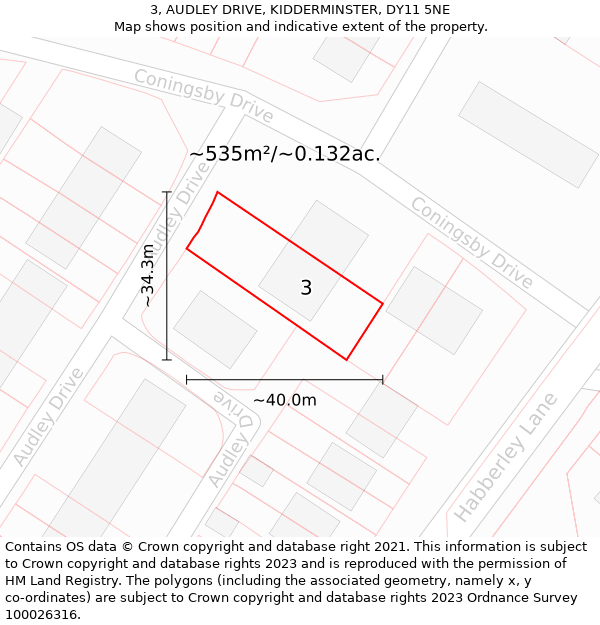 3, AUDLEY DRIVE, KIDDERMINSTER, DY11 5NE: Plot and title map