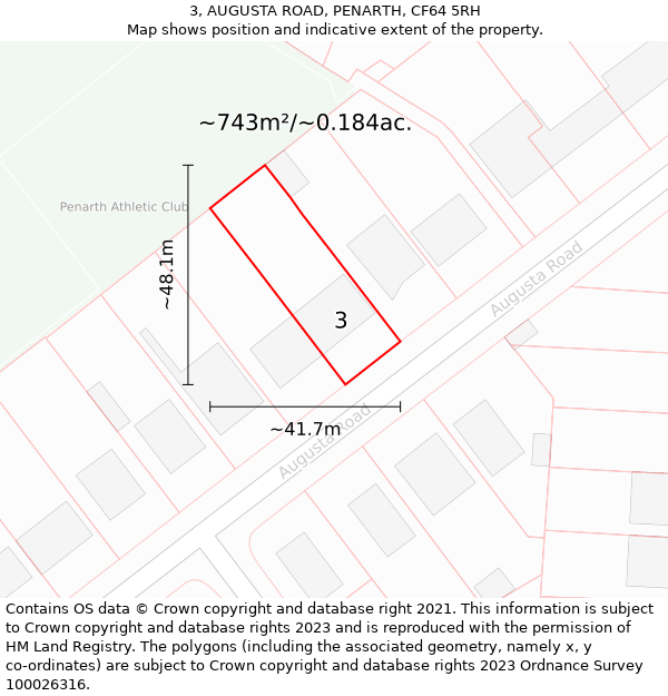 3, AUGUSTA ROAD, PENARTH, CF64 5RH: Plot and title map