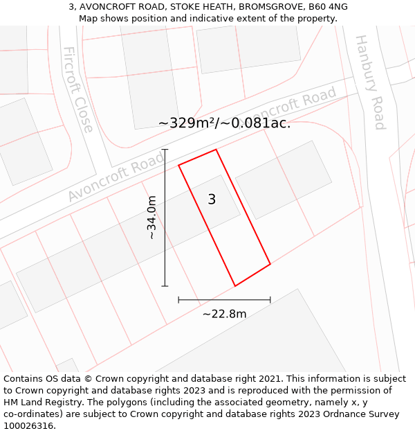 3, AVONCROFT ROAD, STOKE HEATH, BROMSGROVE, B60 4NG: Plot and title map