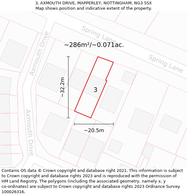 3, AXMOUTH DRIVE, MAPPERLEY, NOTTINGHAM, NG3 5SX: Plot and title map