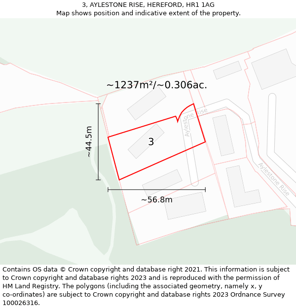 3, AYLESTONE RISE, HEREFORD, HR1 1AG: Plot and title map
