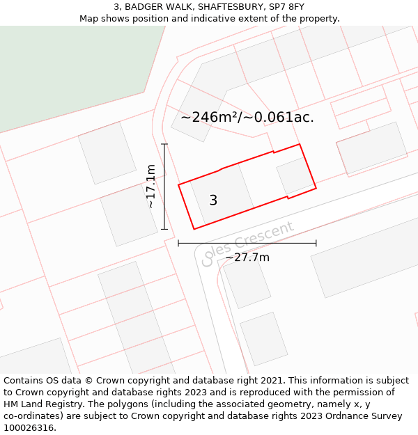 3, BADGER WALK, SHAFTESBURY, SP7 8FY: Plot and title map