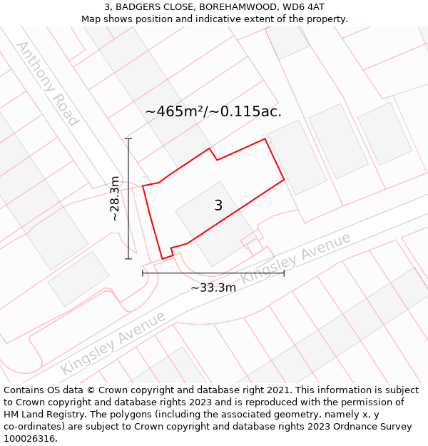 3, BADGERS CLOSE, BOREHAMWOOD, WD6 4AT: Plot and title map