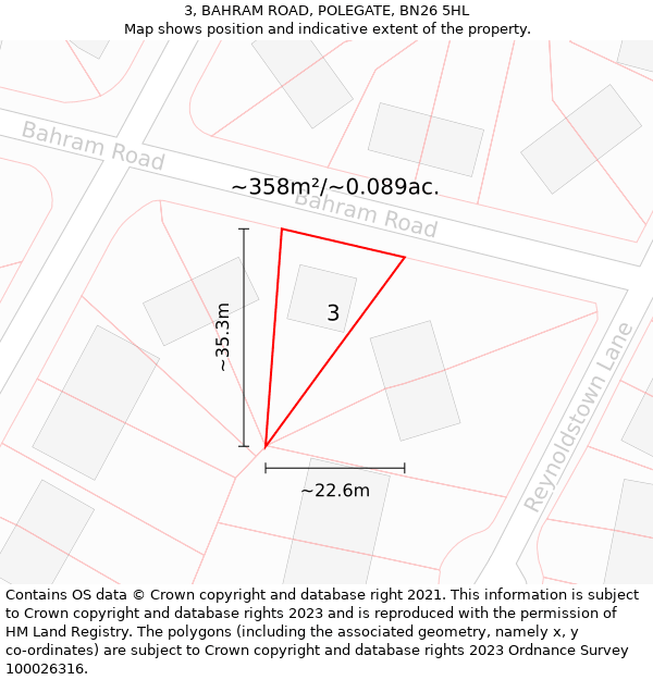 3, BAHRAM ROAD, POLEGATE, BN26 5HL: Plot and title map