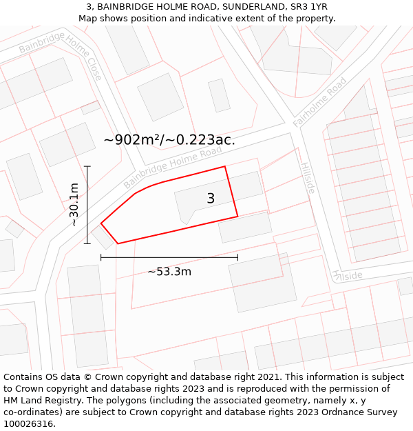 3, BAINBRIDGE HOLME ROAD, SUNDERLAND, SR3 1YR: Plot and title map