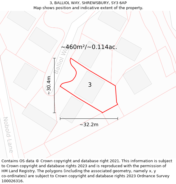 3, BALLIOL WAY, SHREWSBURY, SY3 6AP: Plot and title map