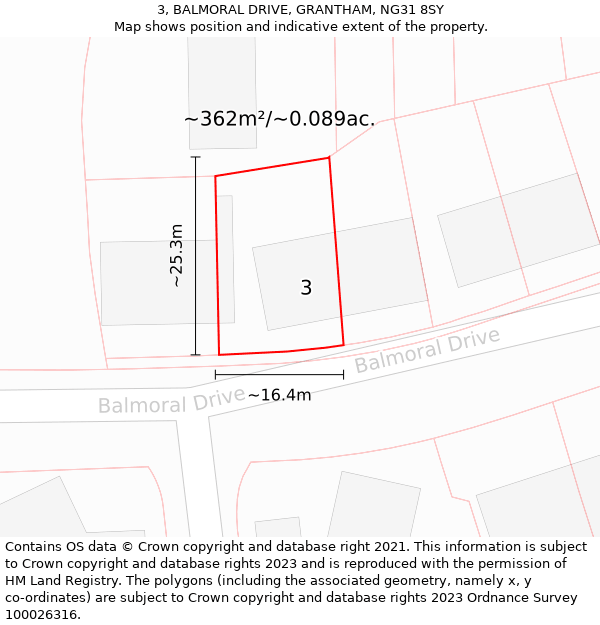 3, BALMORAL DRIVE, GRANTHAM, NG31 8SY: Plot and title map